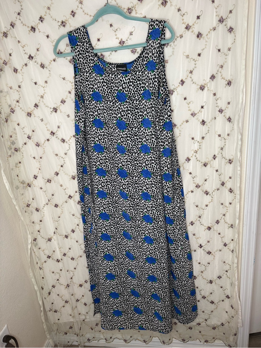 Rich's Sportswear Vintage Leopard Print Blue Rose Maxi Dress